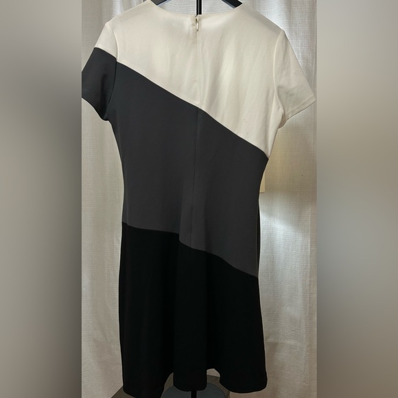 DKNY Tri-Tone Midi‎ Dress in Black, Gray, and Cream - Picture 9 of 9